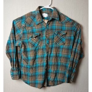Wrangler Wrancher Western Shirt Plaid‎ Pearl Snap Front Long Sleeve 2XL DD